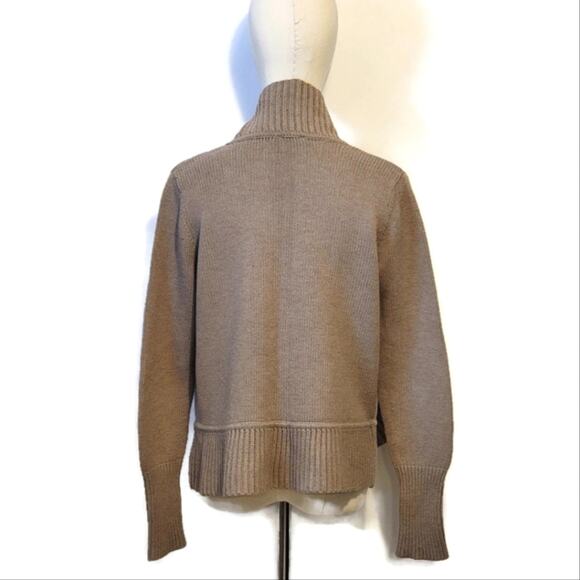 Talbots Shawl Collar Wool Blend Cardigan Tan Camel Knit Sweater Workwear Chic M - Picture 9 of 12